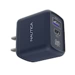 Nautica - CH130 Charger - Fast Charging 30W PD USB-C / USB-A QC3.0 Dual Port Wall Charger for iPhone 16/15, Galaxy, Pixel - Navy