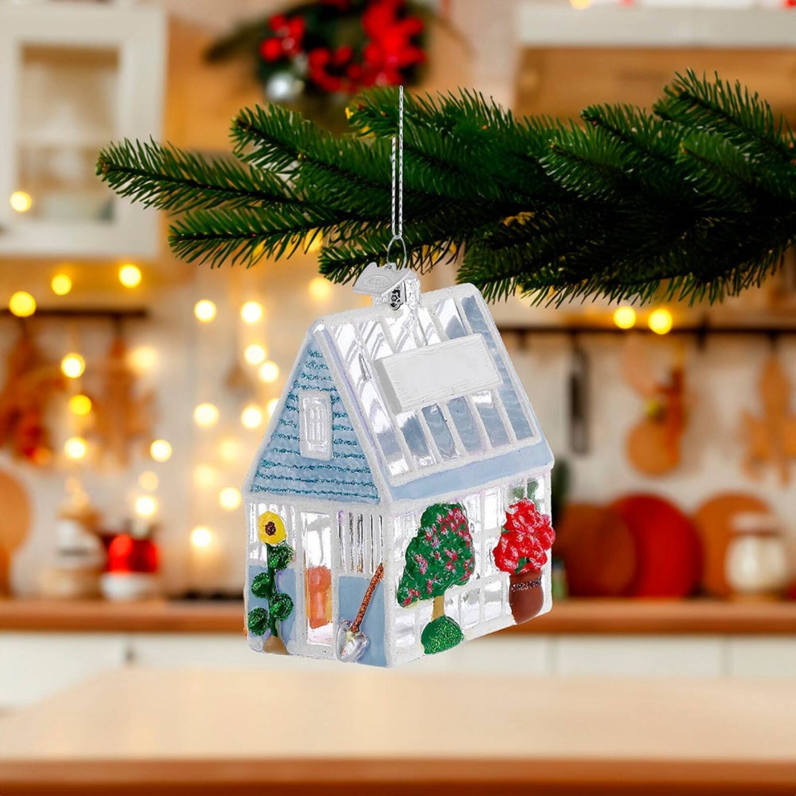 Left. Kurt S Adler - Kurt Adler Noble Gems Greenhouse with Plants and Flowers Glass Christmas Tree Ornament 3.25 inch - Multicolor.