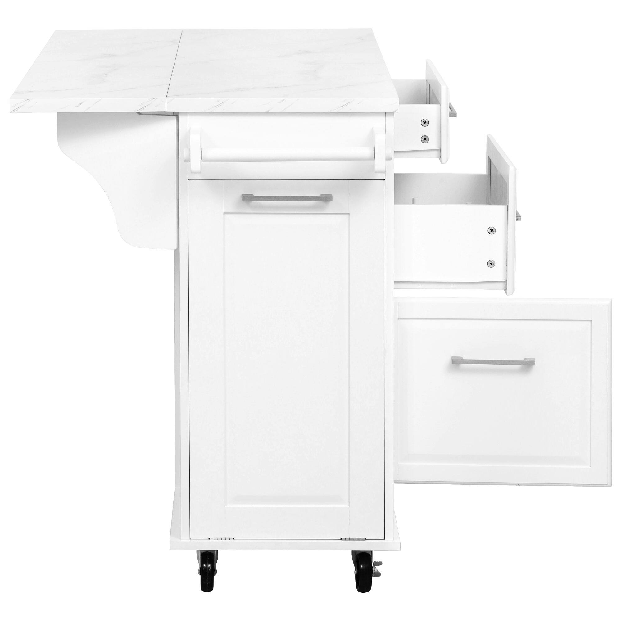 Alt View 1. Whisen - 50.7" Rolling Kitchen Island Cart with Tilt Trash Can and Storage for Kitchen & Dining Room - White.