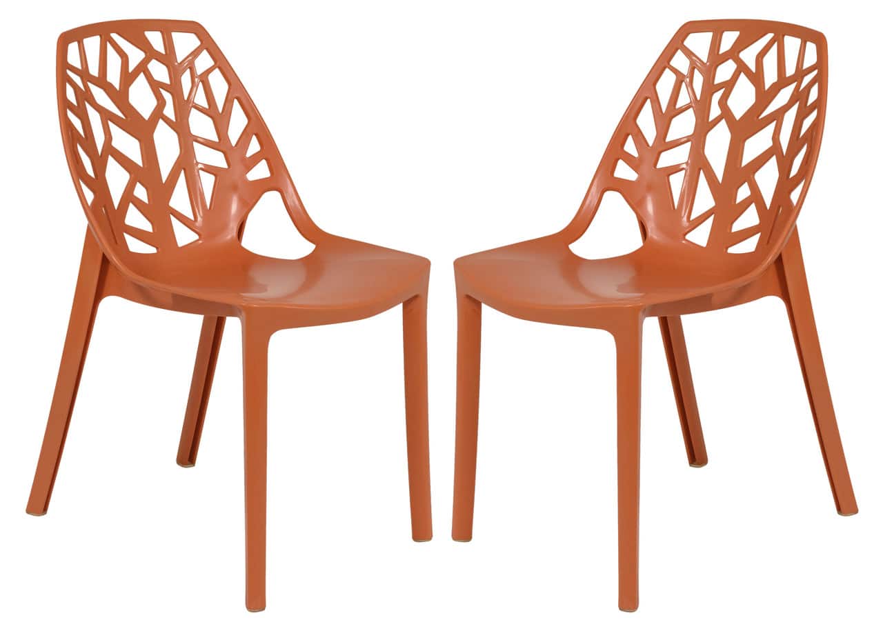 LeisureMod - Cornelia 2-Pieces Modern Plastic Dining Chair with Cut Out Design Backrest for Indoor Outdoor - Solid Orange