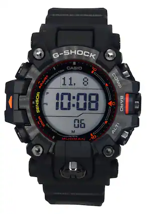 TRIPLE SENSOR G-SHOCK CASIO 10 INDICATOR 11.8 COMP P SENSOR PS 10:08 O BARO MODE 06 BATTERY M ALTI MUDMAN 10 MUD RESIST