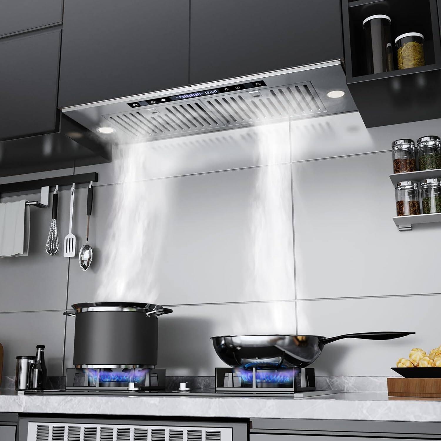 Alt View 2. Circus Cirle - Built-in Range Hood 36inch with 900CFM - Silver.