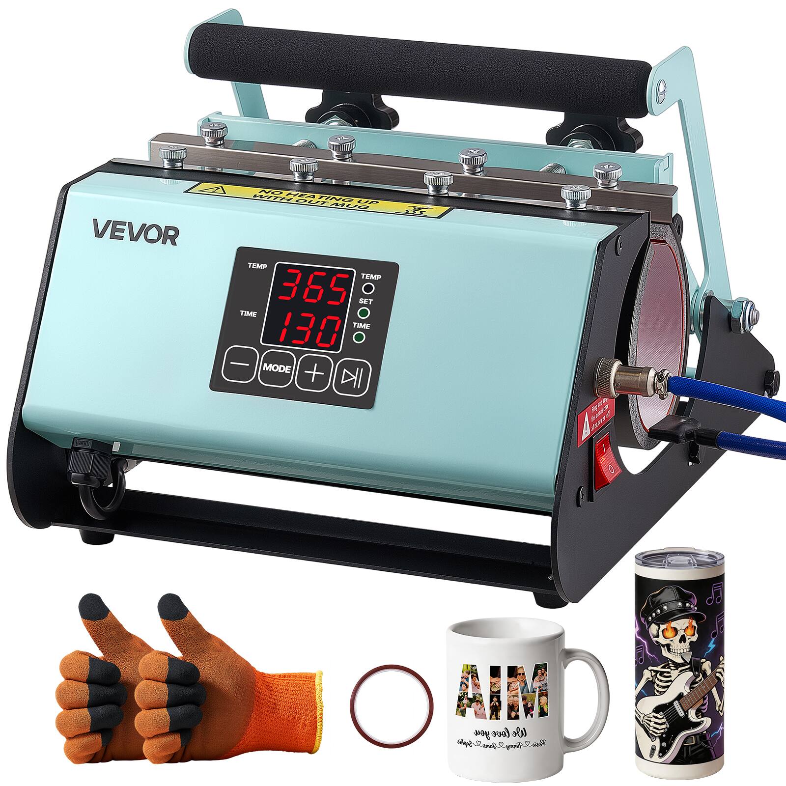 VEVOR

NO HEATING WITHOUT LIFTING UP

TEMP 365 SET TEMP
TIME 130 SET TIME
MODE

SSS

you love We Sighia Joes'S Torey Rosil
