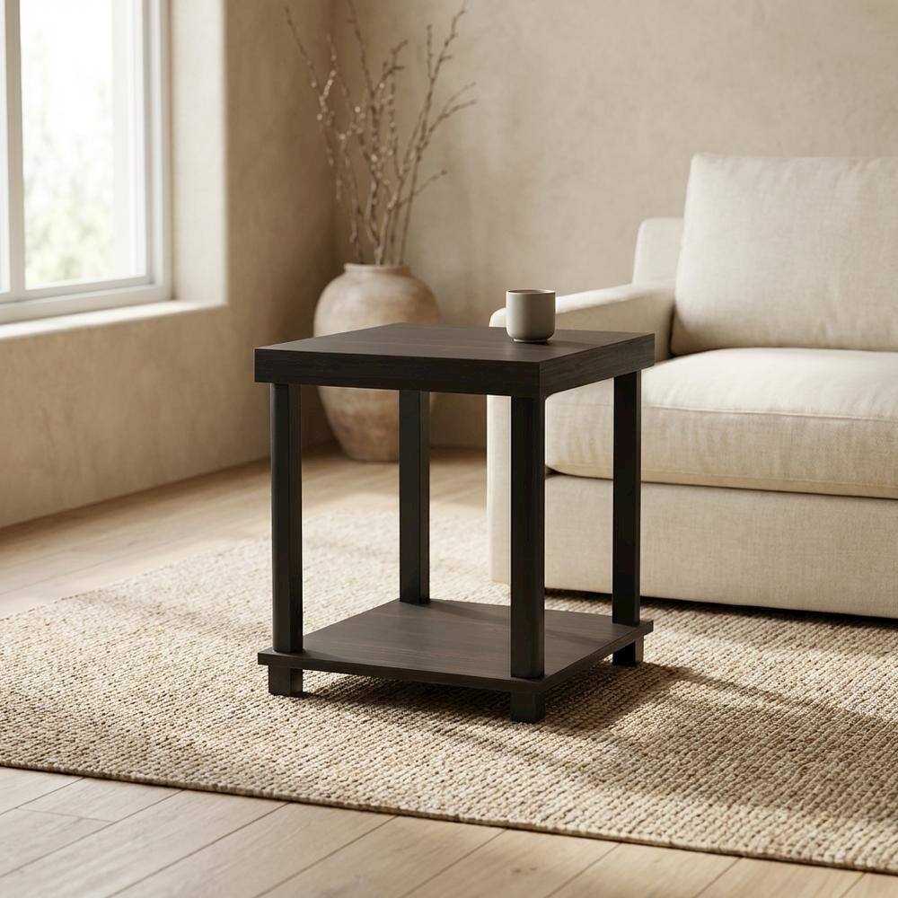 Left. FurniFact - FurniFact End Side Table, Open Shelf, Quality Build - Espresso - Espresso/Black.