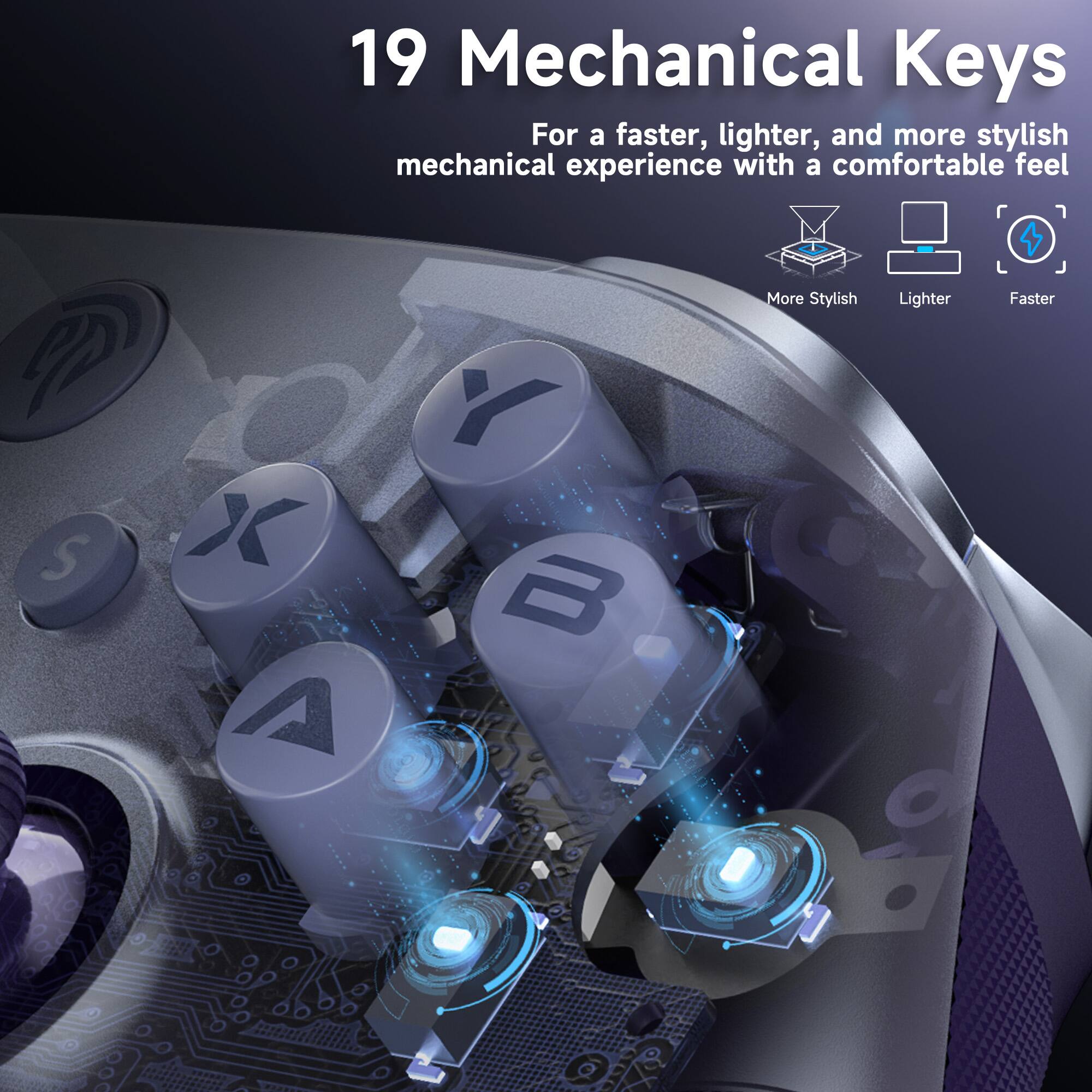 19 Mechanical Keys

For a faster, lighter, and more stylish mechanical experience with a comfortable feel

More Stylish Lighter Faster