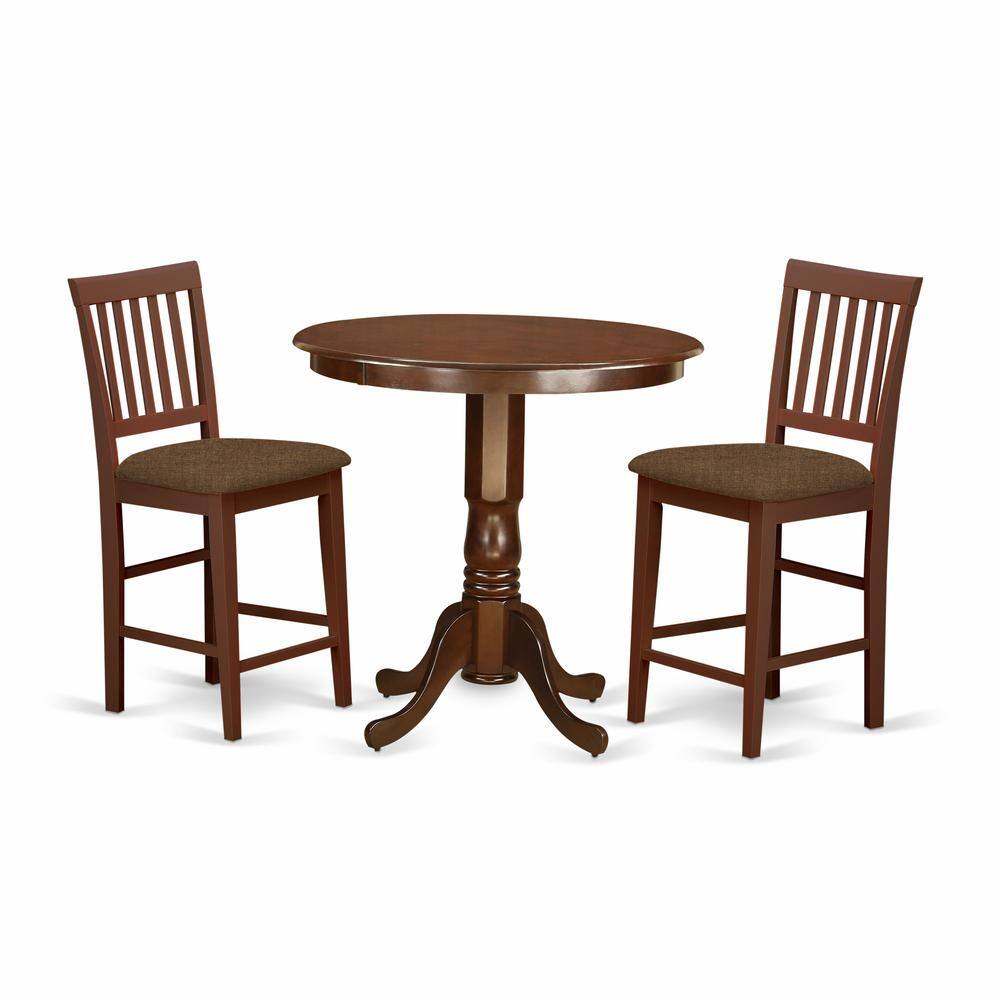 Back. East West Furniture - JAVN3-MAH-C 3 Pc Dining counter height set - Dining Table and 2 counter height Chairs. - Mahogany.