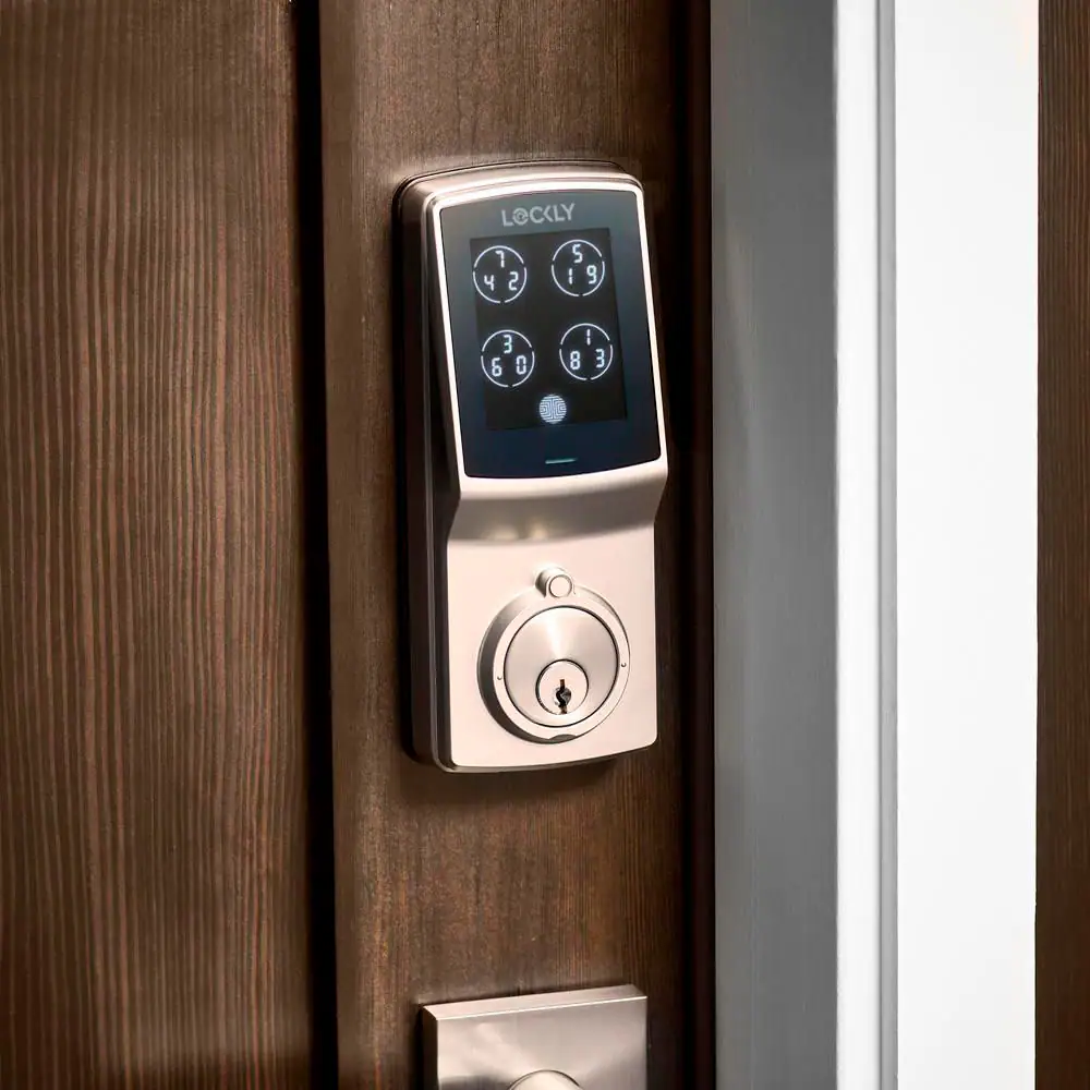 Alt View 20. Lockly - Model 7S Deadbolt Smart Lock with Touchscreen/Key Access/Auto Lock/Bluetooth App Control - Satin Nickel.
