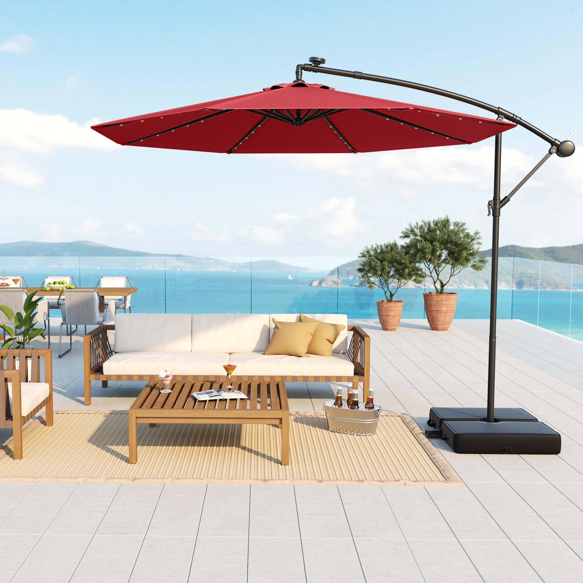 Alt View 3. Costway - Patio 10FT Hanging Offset Umbrella 32 LED Lights Sand Bag Outdoor Cross Base - Wine.