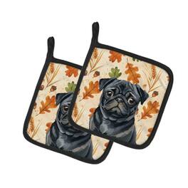 Kitcheniva - 7.5" x 7.5" Fall Kitchen Pot Holders 2 Pcs Pug Black - Multicolor
