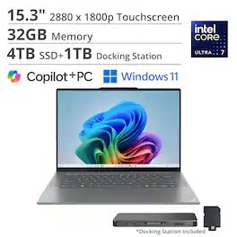 Lenovo - Yoga Slim 7i Aura Edition - Copilot+PC - 15.3” 3K 120Hz Touchscreen Laptop - Intel Core Ultra 7 258V - 32GB - 4TB - Luna Grey