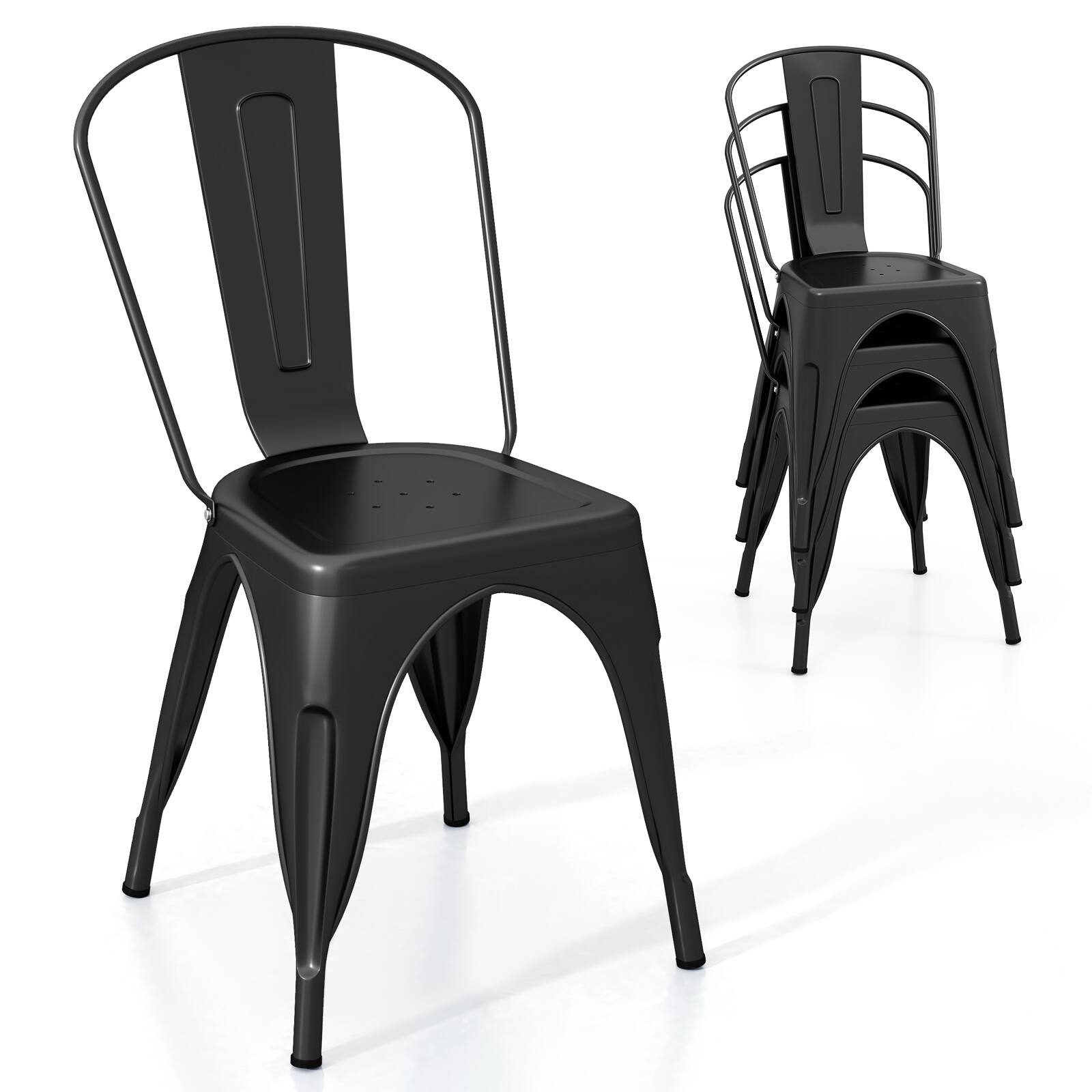 Alt View 9. Gymax - Gymax Tolix Style Metal Dining Chairs Set of 4 w/ Removable Backrest for Dining Room - Black.
