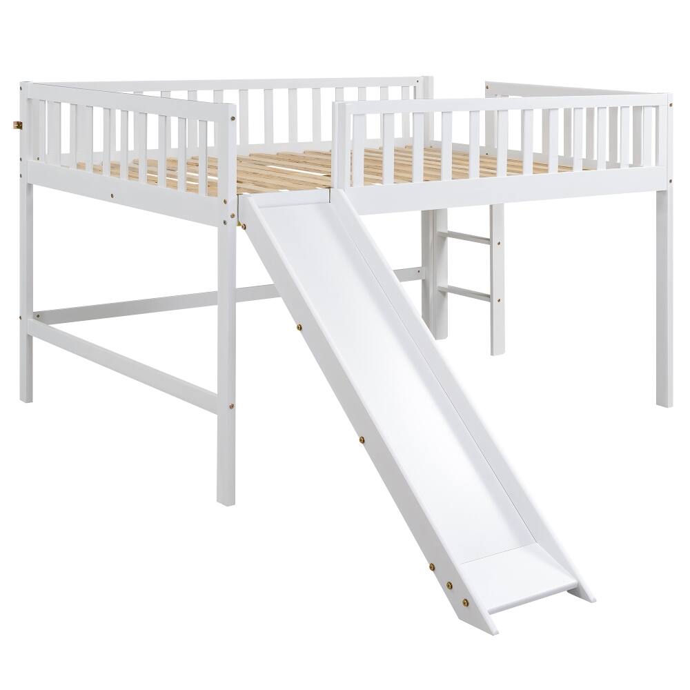 Alt View 10. Loheer - Loheer Full Size Low Loft Bed with Slide and Ladder White - White.