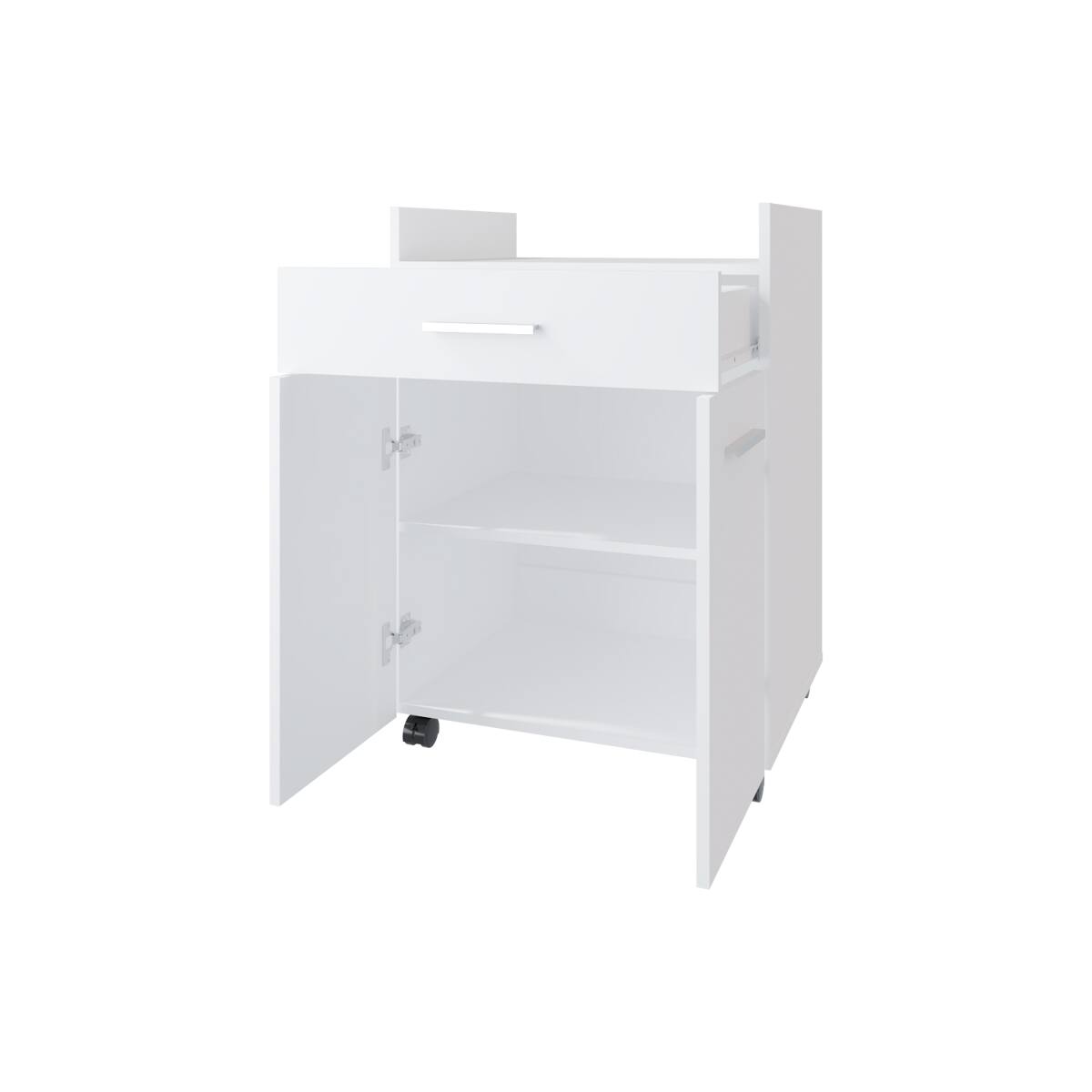 Alt View 2. Loheer - Loheer White Kitchen Cart with 2 Doors and 1 Drawer Modern Space Saving Kitchen Island - White.