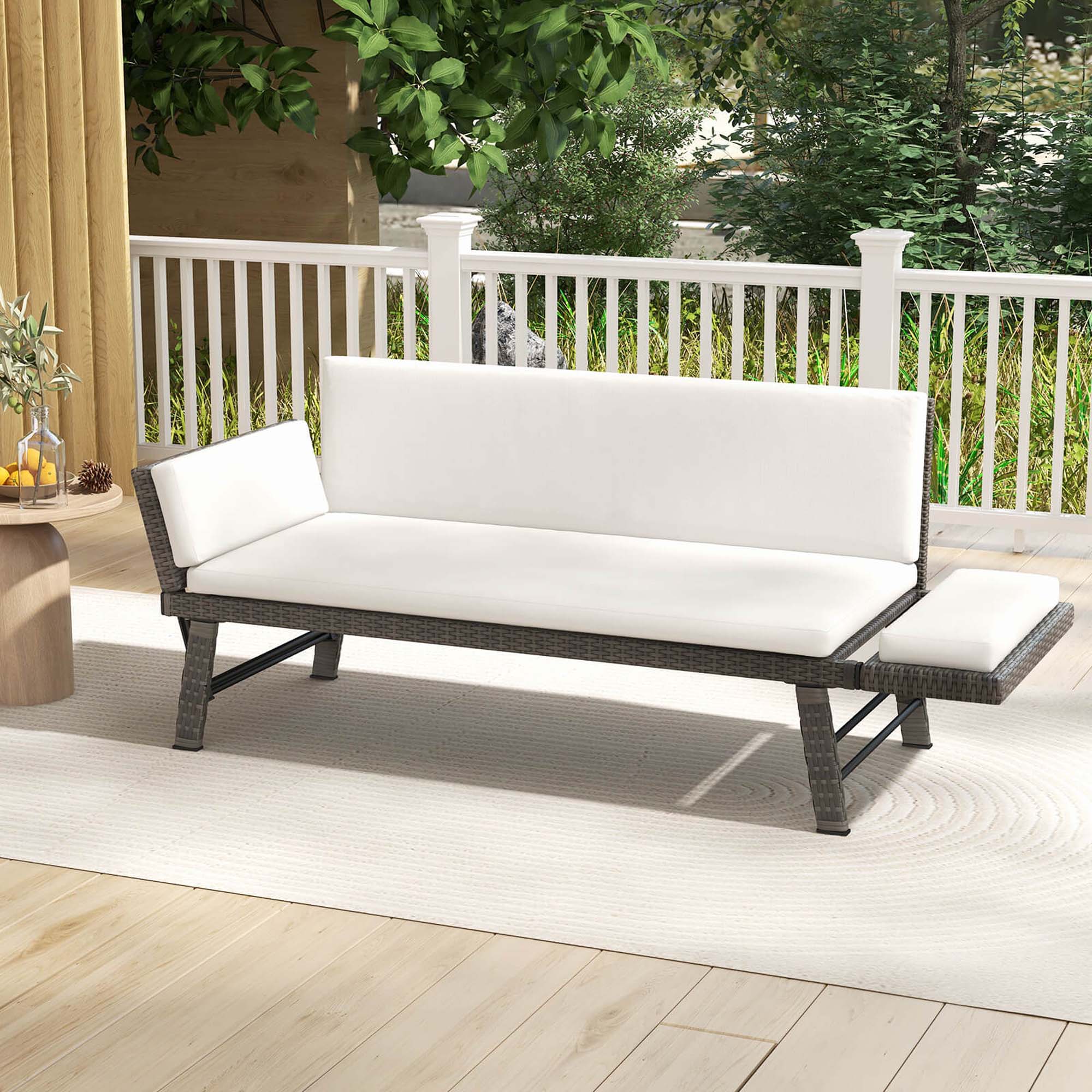 Alt View 1. Costway - Costway Outdoor Convertible Sofa Daybed with Adjustable Armrests Removable Cushions - White.