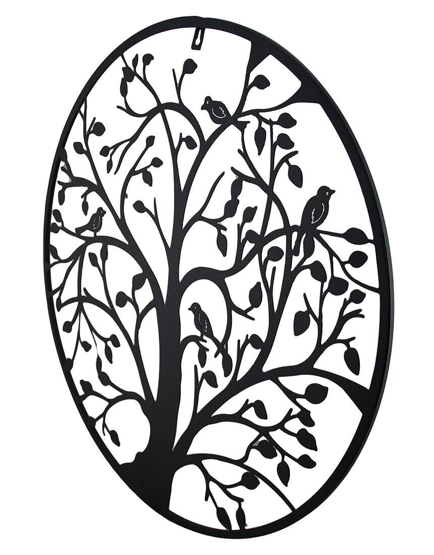 Alt View 1. Zeckos - Birds In A Tree Decorative Metal Wall Hanging 24 in. - Black.