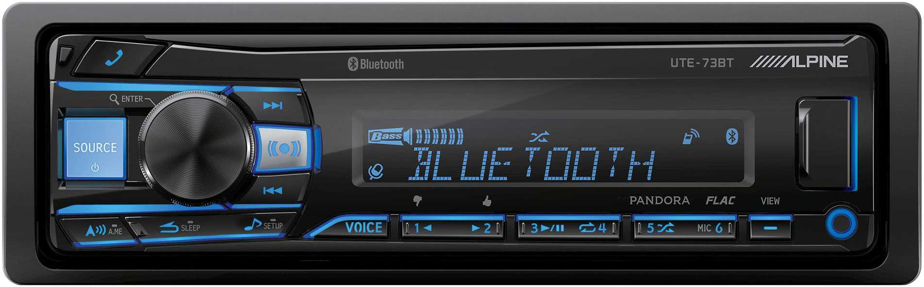 Bluetooth UTE-73BT 1LPINE ENTER SOURCE Bass   HL LIE TOOTH PANDORA FLAC VIEW AME SLEEP SETUP VOICE 1 2 3 4 5 MIC