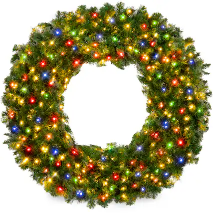 Front. Best Choice Products - Best Choice Products 24in Artificial Pre-Lit Fir Christmas Wreath Decoration w/ 50 Multicolor Lights, 100 Tips - Multicolor Lights.