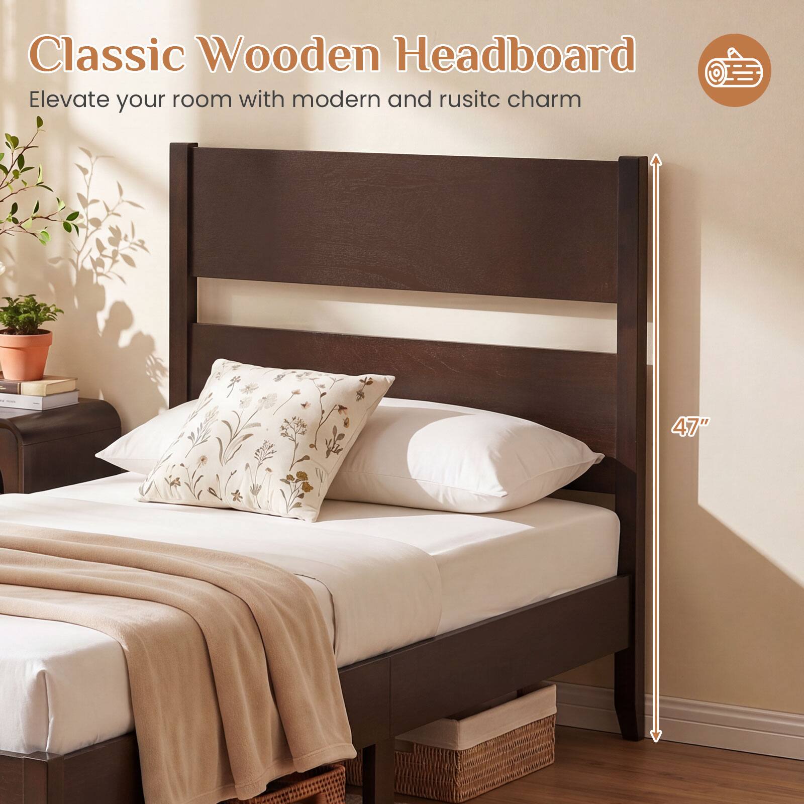 Classic Wooden Headboard  
Elevate your room with modern and rustic charm  
47"