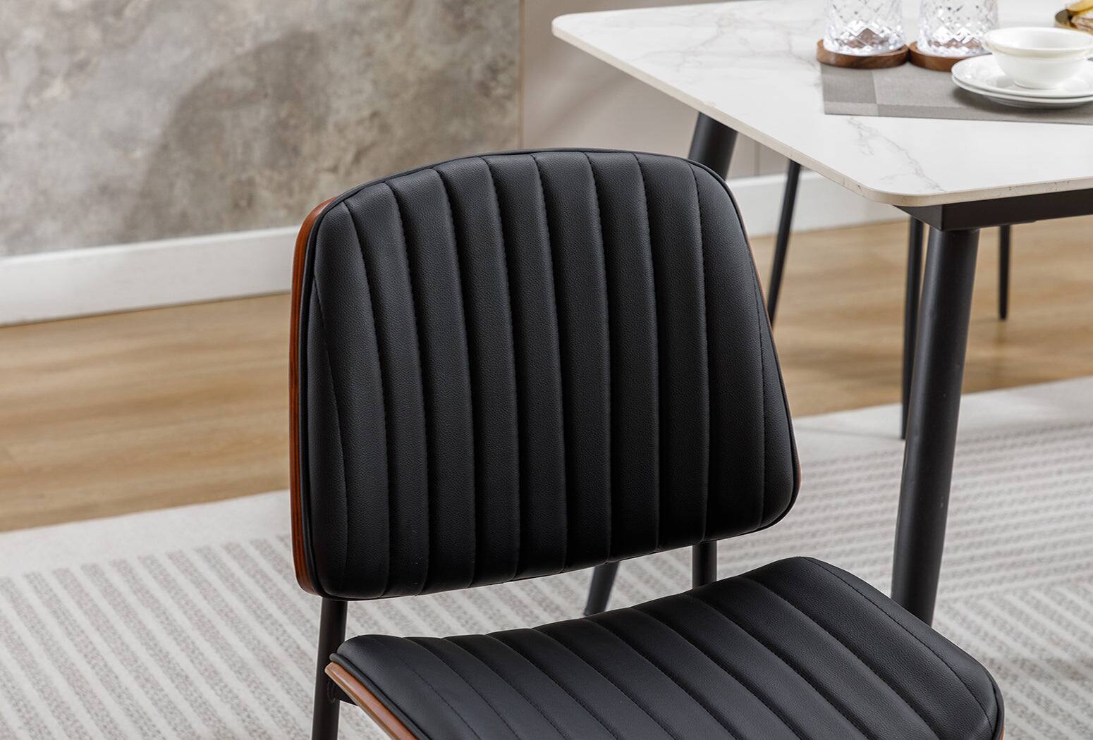 Alt View 5. Boyel Living - Black Mid Century Modern Retro Faux Leather Chair with Bentwood Upholstered Seat Metal Legs Adjustable Foot - Black.