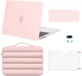 mosiso - Hard Case Set for MacBook Air 13 inch M5 M4 M3 M2 2022-2026 with Puffy Bag&Keyboard Cover&Webcam Cover&Screen Protector - Pink