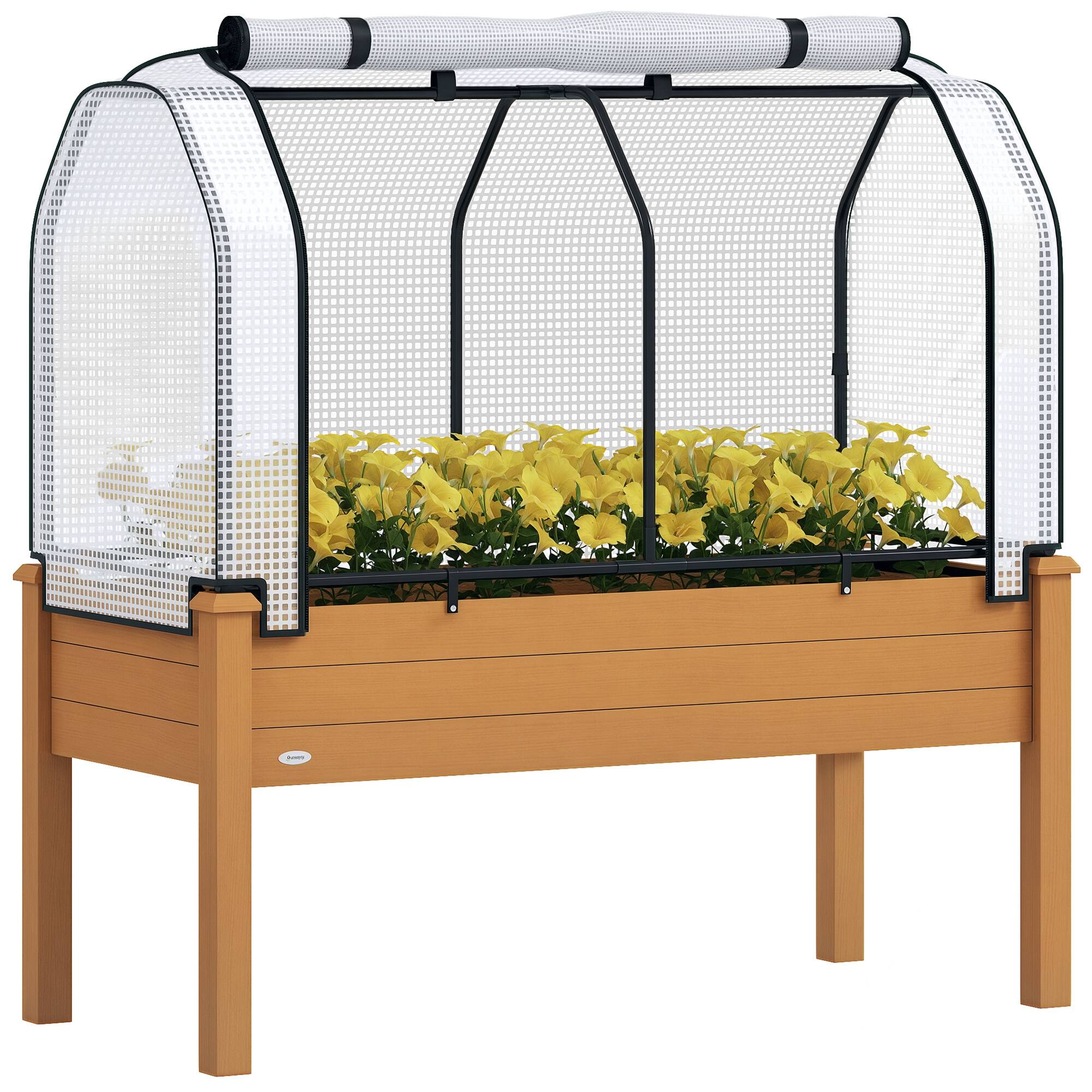 Front. Outsunny - Raised Garden Bed with PE Greenhouse Cover Outdoor Elevated Wood Planter Box for Herbs and Vegetables.