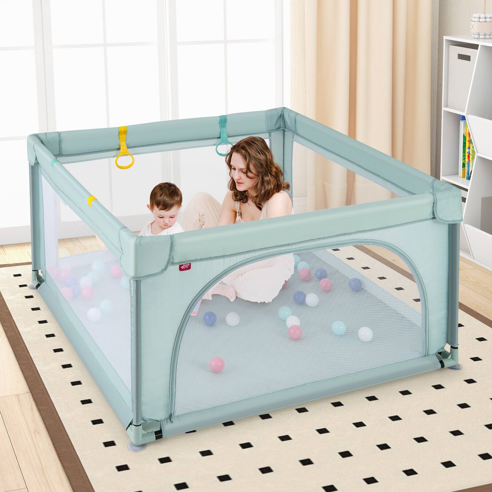 Alt View 1. Gymax - Gymax Baby Playpen for Toddlers Large Kids Activity Center w/ 50 PCS Ocean Balls & 4 Pull Rings - Blue.