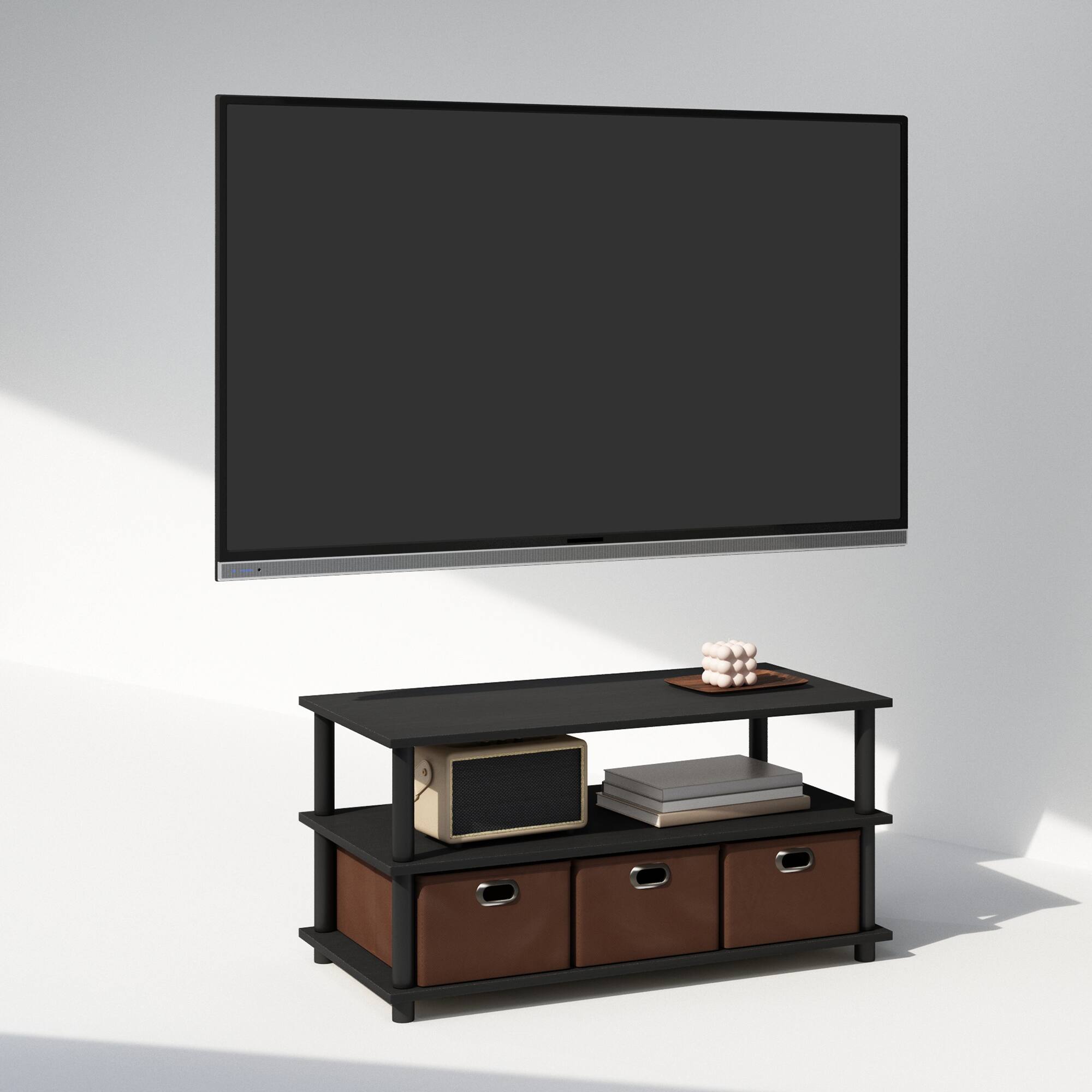 Alt View 5. Furinno - Turn-N-Tube Multipurpose Compact Open Storage Shoe Rack, Shoe Shelf Organizer with Bin Drawers - Black Oak/Black/Brown.