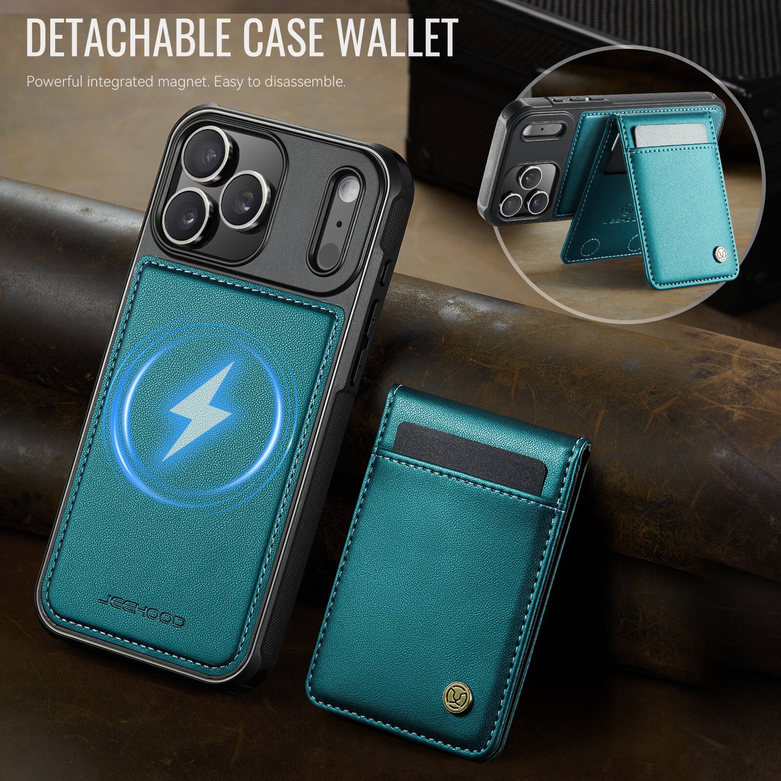 DETACHABLE CASE WALLET  
Powerful integrated magnet. Easy to disassemble.  
JESHOOD