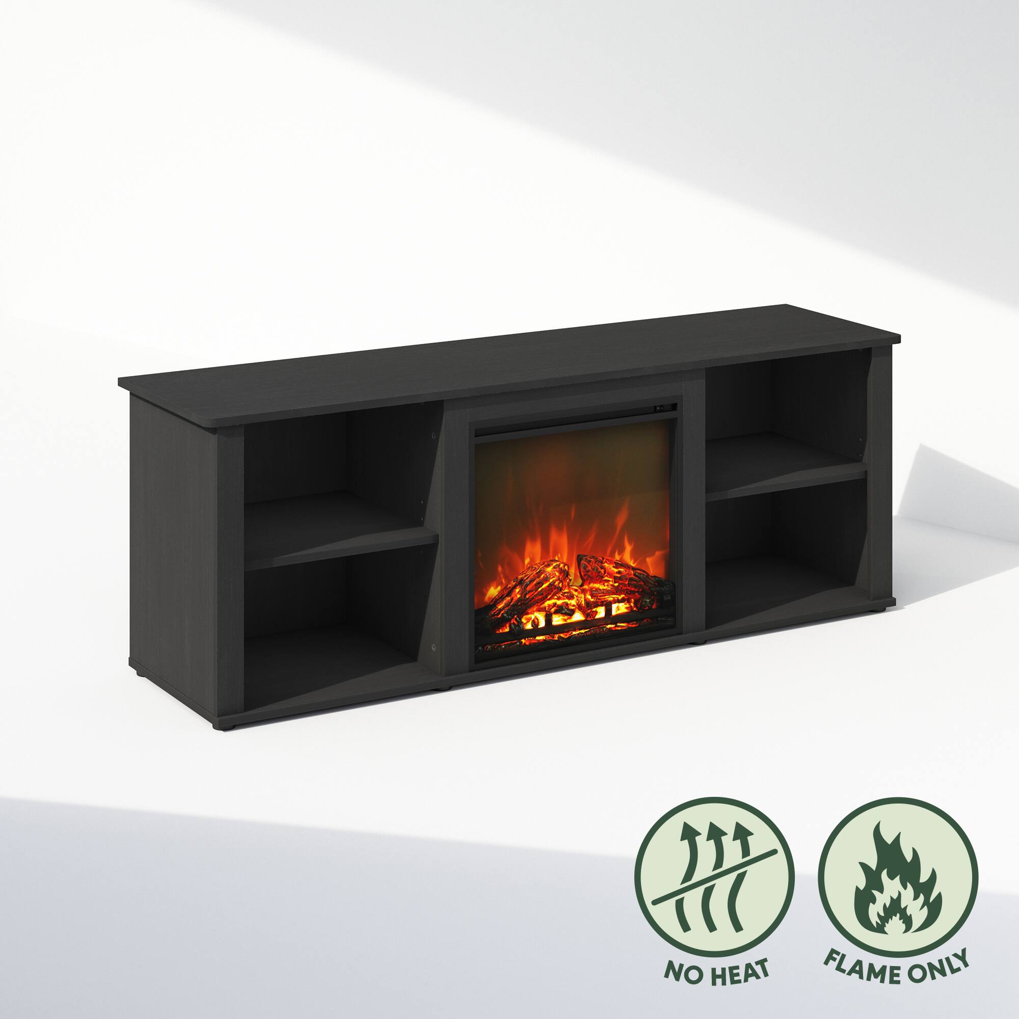 Furinno - Jensen No Heat Decorative Electric Fireplace TV Stand, Entertainment Center for TV up to 60 Inch - Americano