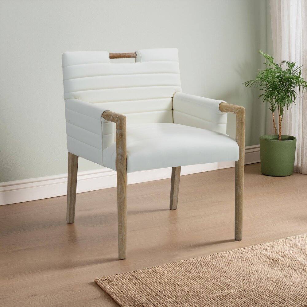 Alt View 1. Meridian Furniture - Aimee Cream Vegan Leather Dining Arm Chair - Beige.