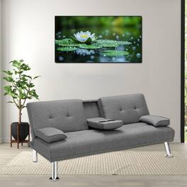 Hivvago - Adjustable Fabric Futon Sofa Bed with Dual Cup Holders and Foldable Design - Light Gray
