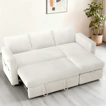 Front. Dyonery - Dyonery 81-inch three-seater pull-out bed, with storage and side pockets, adjustable backrest, convertible sofa bed - beige.