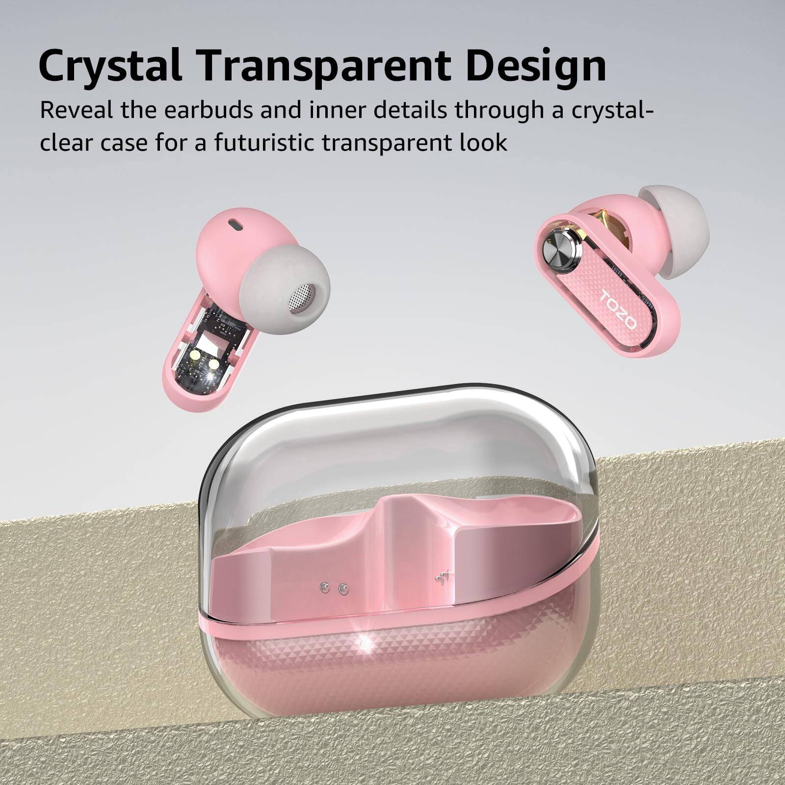 Crystal Transparent Design

Reveal the earbuds and inner details through a crystal-clear case for a futuristic transparent look.