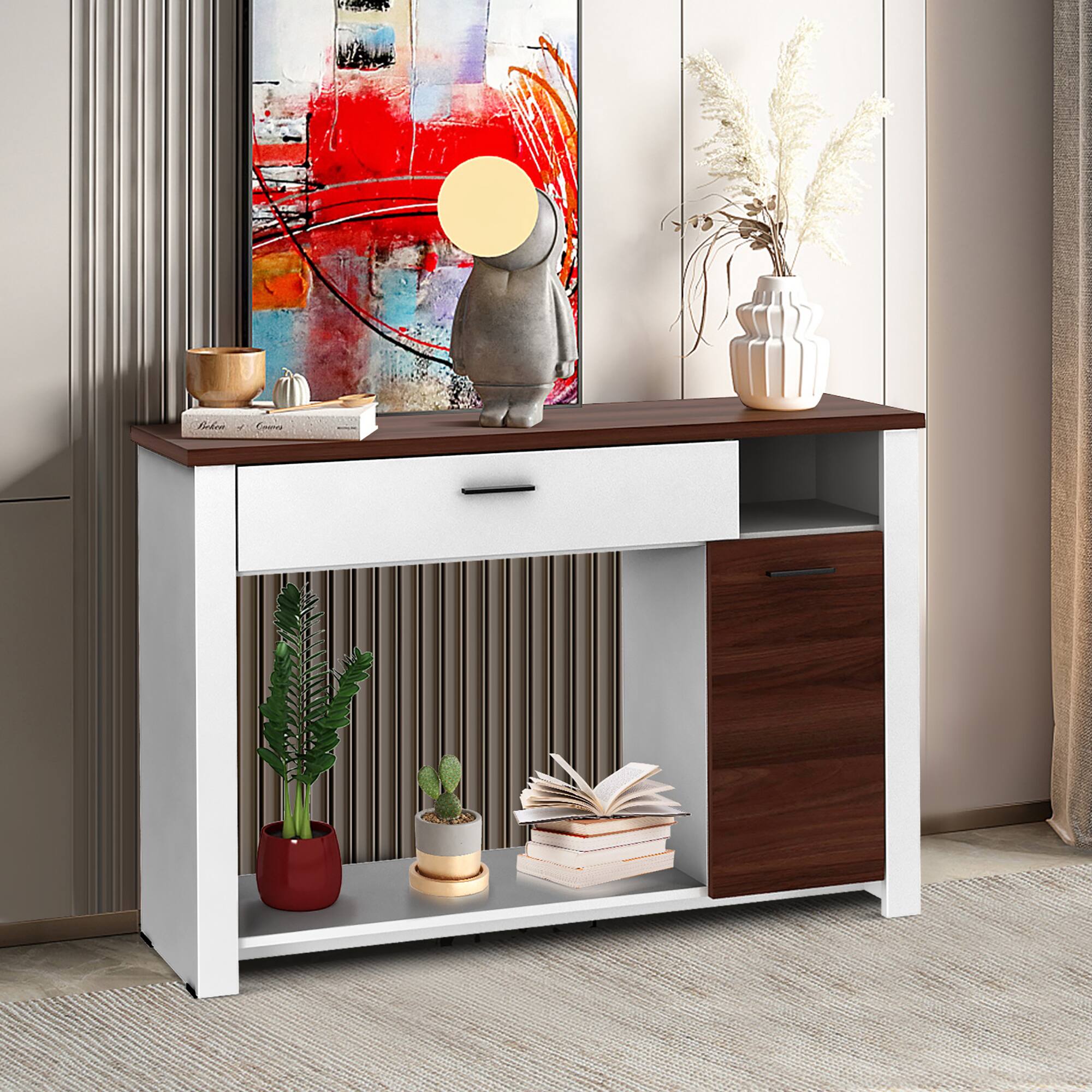 Alt View 2. Costway - Costway 48" Console Sofa Table with Drawer Height Adjust Cabinet Entryway Furniture - White,Walnut.