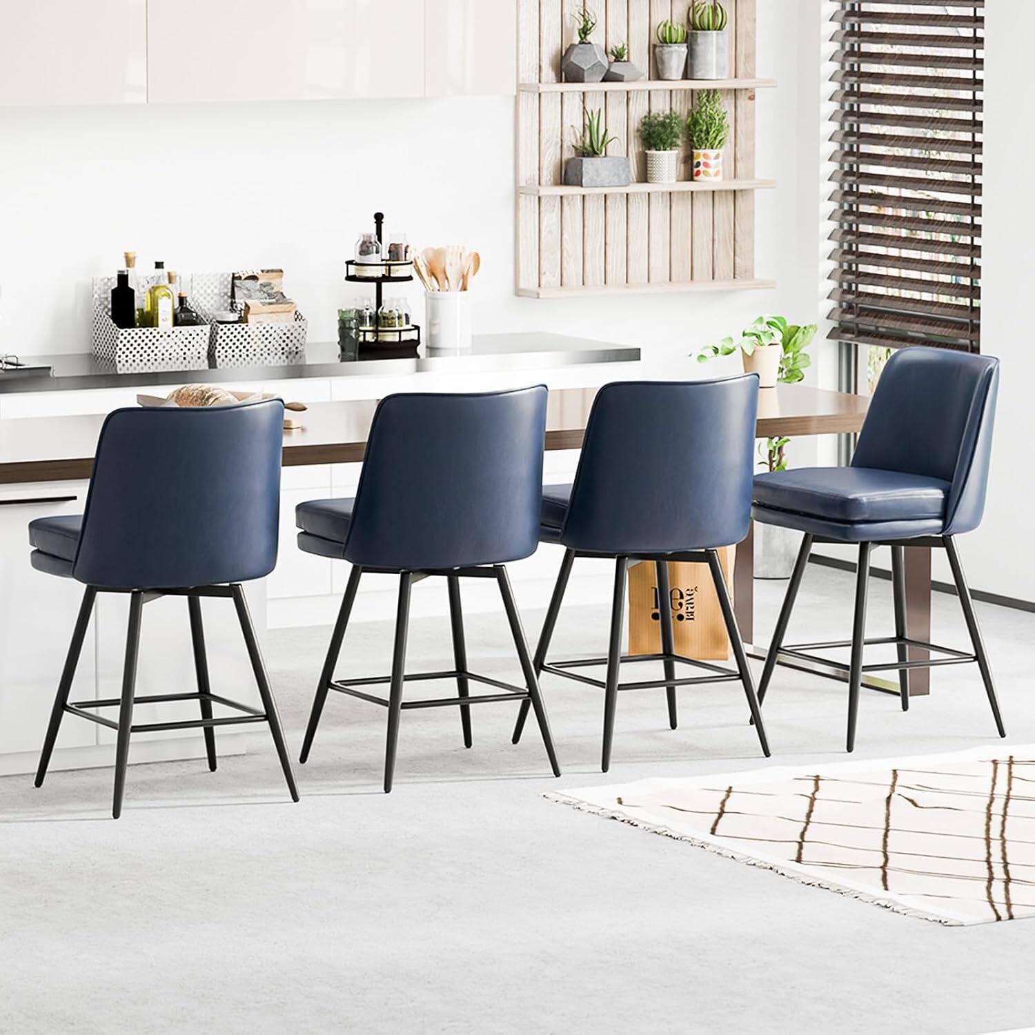 Alt View 6. Winado - 26" H Swivel Barstools PU Faux Leather Upholstered Counter Height Bar Stool Chair with Back, Square Seat, Metal Legs - Blue-Set of 4.