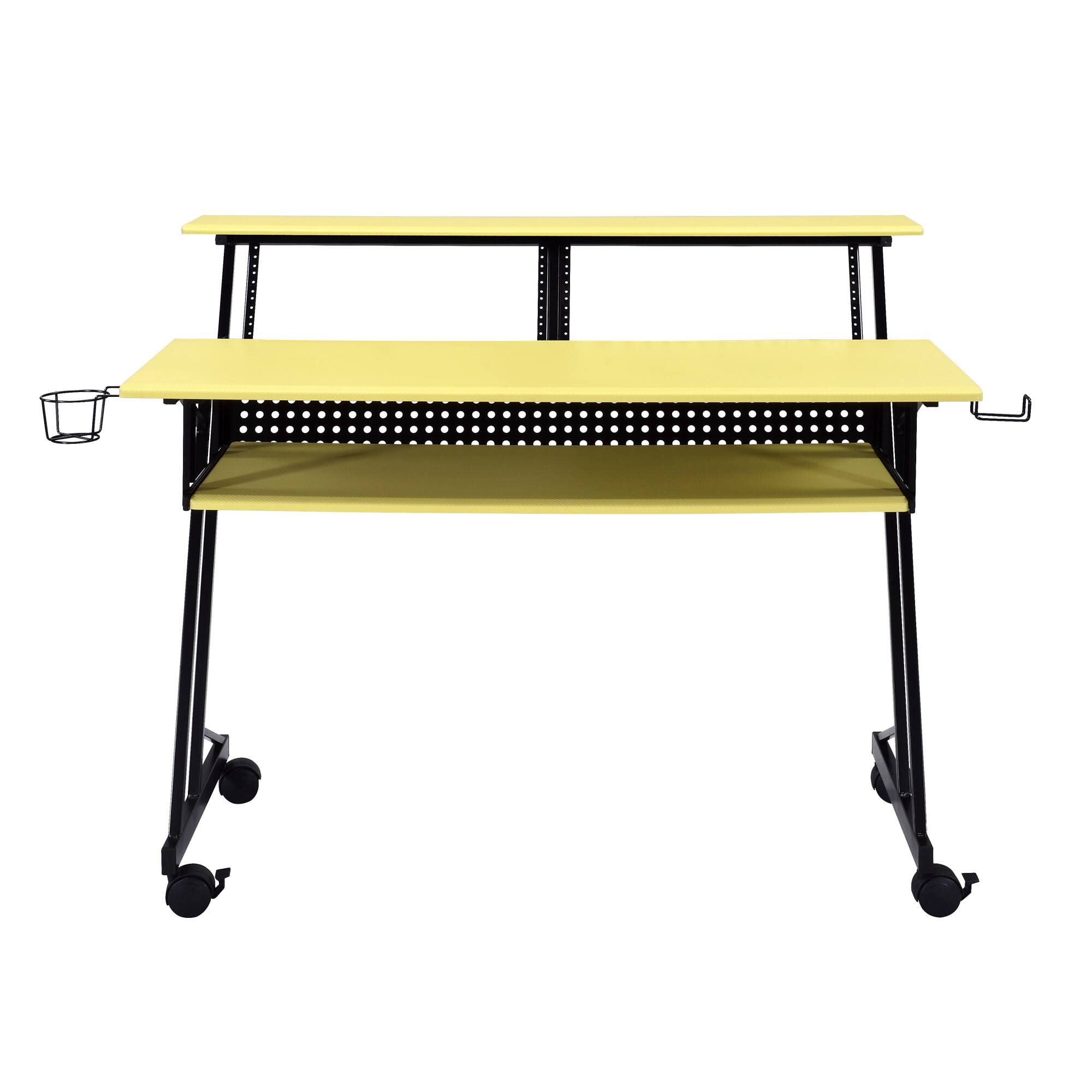 Alt View 5. GOODSILO - Professional Music Recording Studio Desk with Keyboard Shelf and Casters - Black+Yellow.