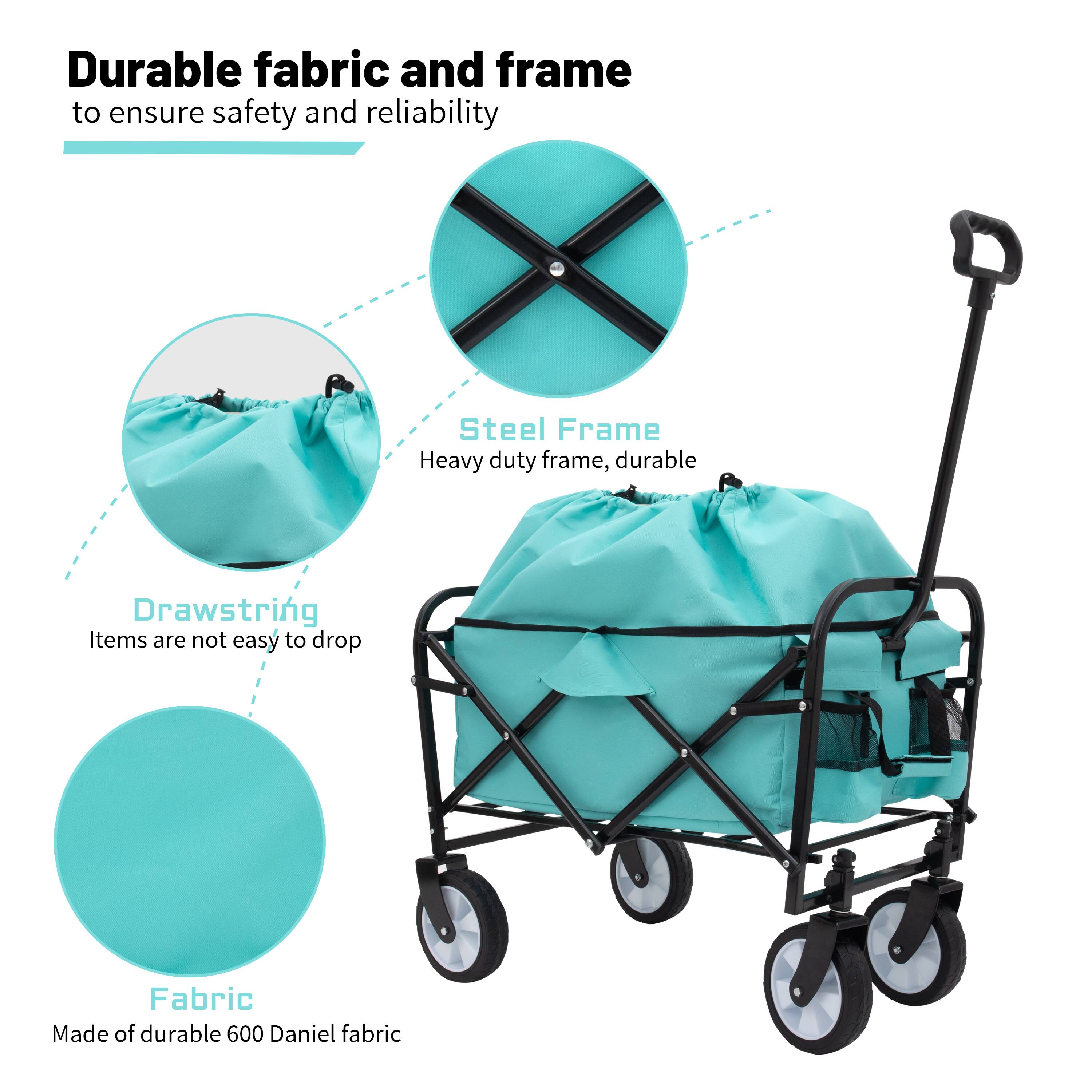 Durable fabric and frame to ensure safety and reliability

- Steel Frame: Heavy duty frame, durable
- Drawstring: Items are not easy to drop
- Fabric: Made of durable 600 Daniel fabric