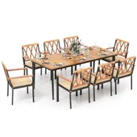 Costway - 9 PCS Patio Dining Set Table with 1.9" Umbrella Hole & 8 Dining Chairs Outdoor - Natural & Black - Front_Zoom