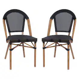 Emma + Oliver - Massalia Indoor/Outdoor Stacking Bistro Style Chairs with Textilene Seat and Aluminum Frame - Black/Natural Frame