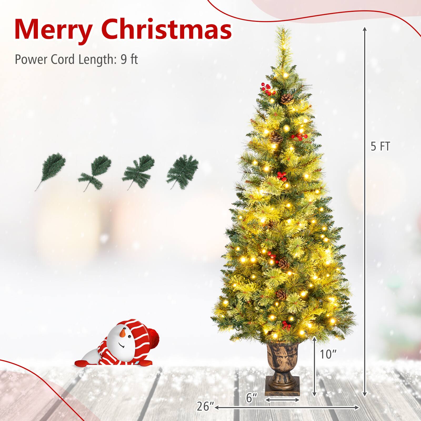 Merry Christmas  
Power Cord Length: 9 ft  
5 FT  
10"  
26"  
6"