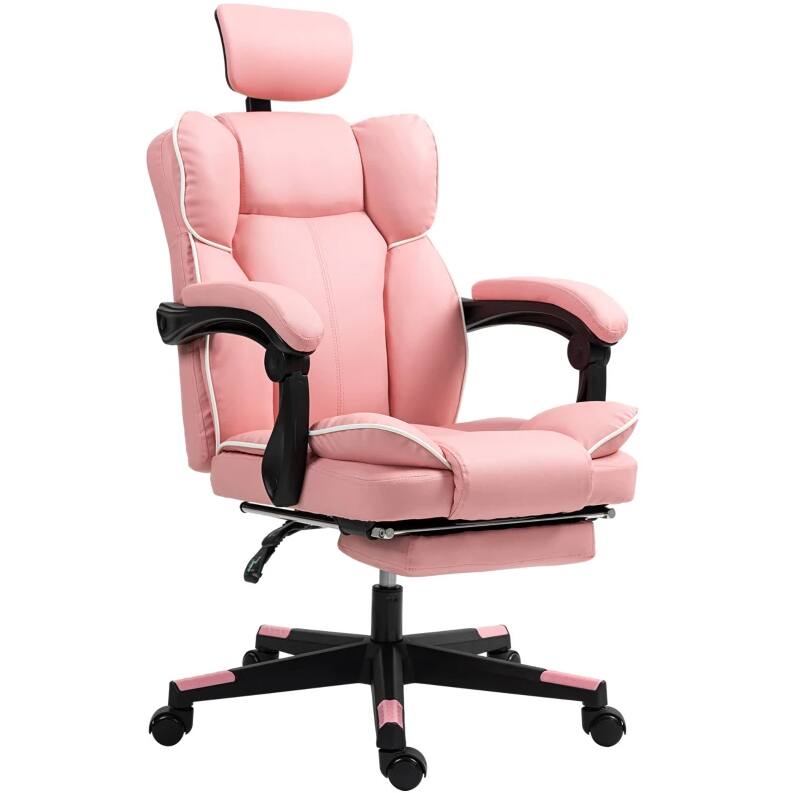 Alt View 4. Siljoy - Practical Gaming Office Chair with Reclining Function & Footrest for Home Gamers and Office Workers - Pink.