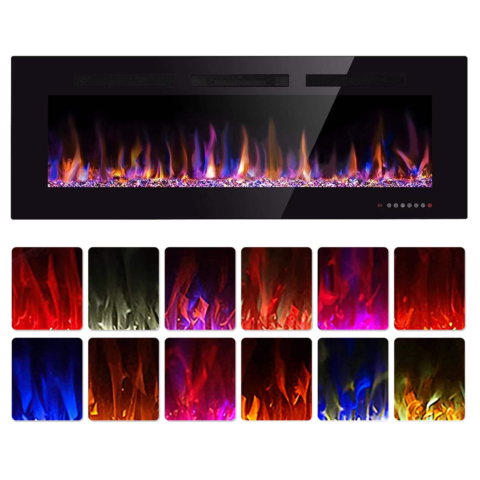 GlowWise - 50" Recessed/Wall-Mount Electric Fireplace - 1500W Heater, Multicolor Flames, Timer, Touch Screen & Remote Control - 50"black