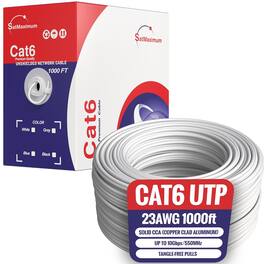 Cables Direct Online - CAT6 Cable 1000ft Pull Box Solid Ethernet LAN UTP Cable 23AWG 550Mhz Network CCA Copper Clad Aluminum Wire Bulk White