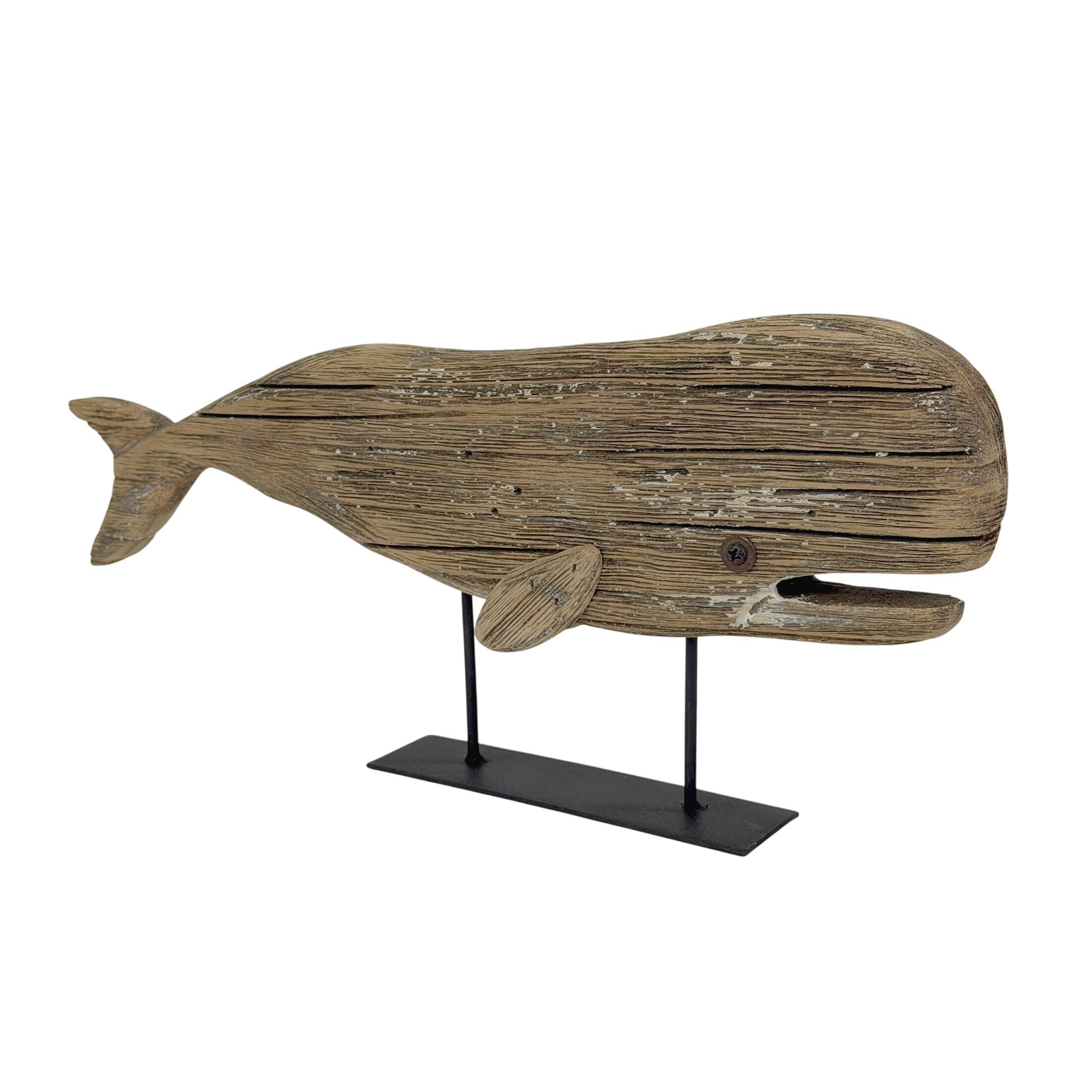 Alt View 1. Things2Die4 - Wood Whale Statue on Stand Rustic Coastal 13.5 Inches Long Shelf Decor - Natural.