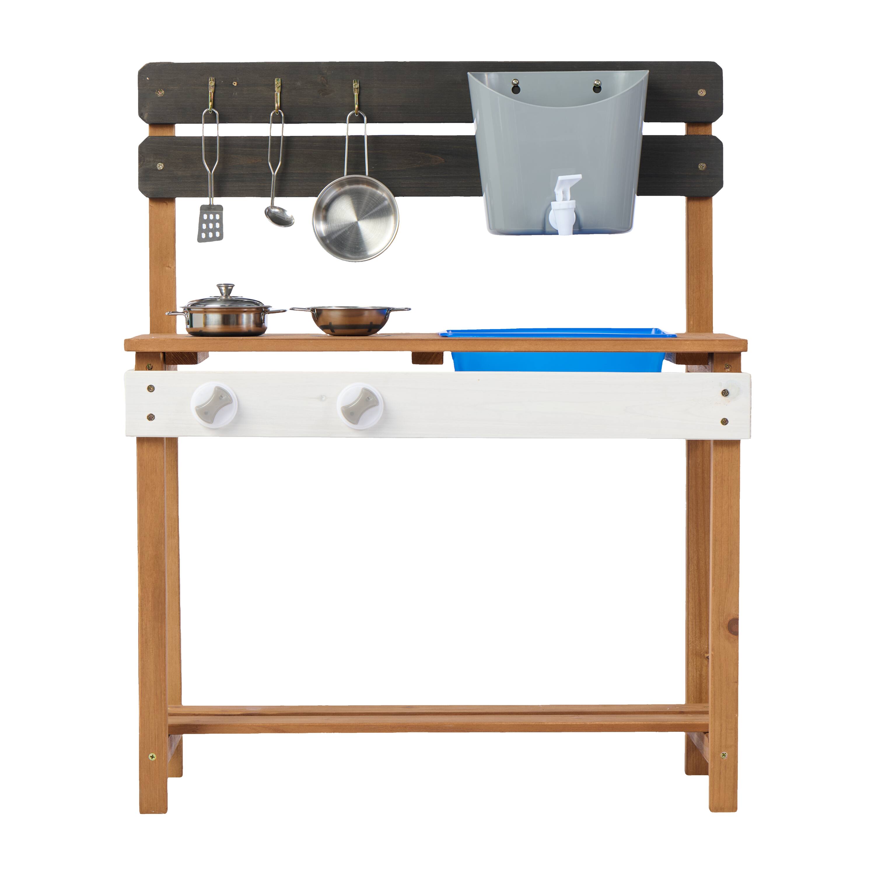 Front. TinyHomie - Wooden Kids Play Kitchen Outdoor Mud Kitchen Playset with Water Play Set and Cooking Toys Gift for 3+ Years Kid.