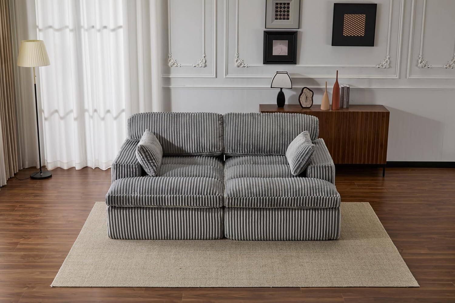 Alt View 7. Trinkets Crazed - Modular Loveseat Double Chaise Lounge Sofa Corduroy Sectional Sofa Boneless Couch - gray.