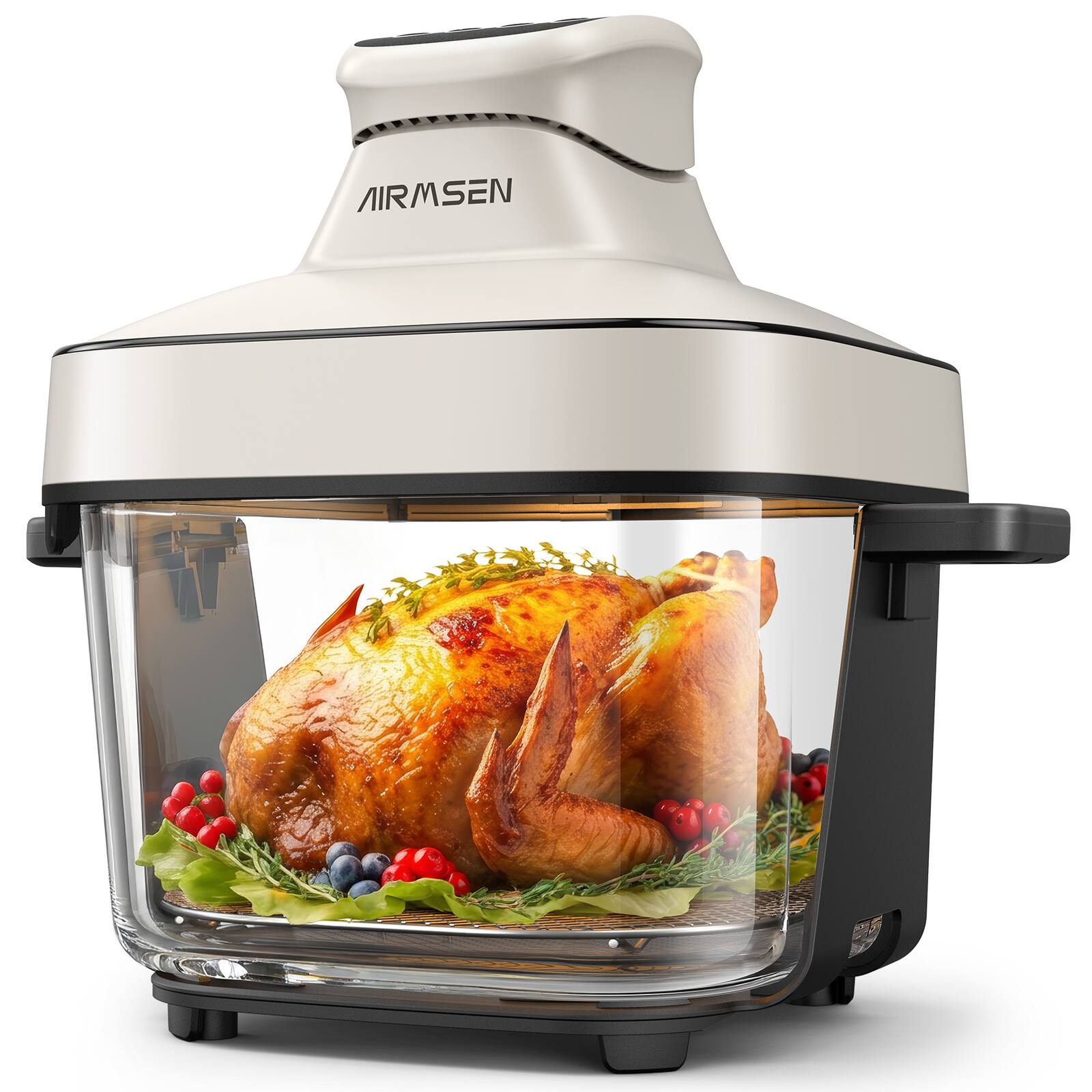 Front. AIRMSEN - AIRMSEN - Portable Glass Air Fryer, 400°F Max, 6.4QT Non-Toxic Glassware, 4 Preset Modes, Dishwasher-Safe - White.