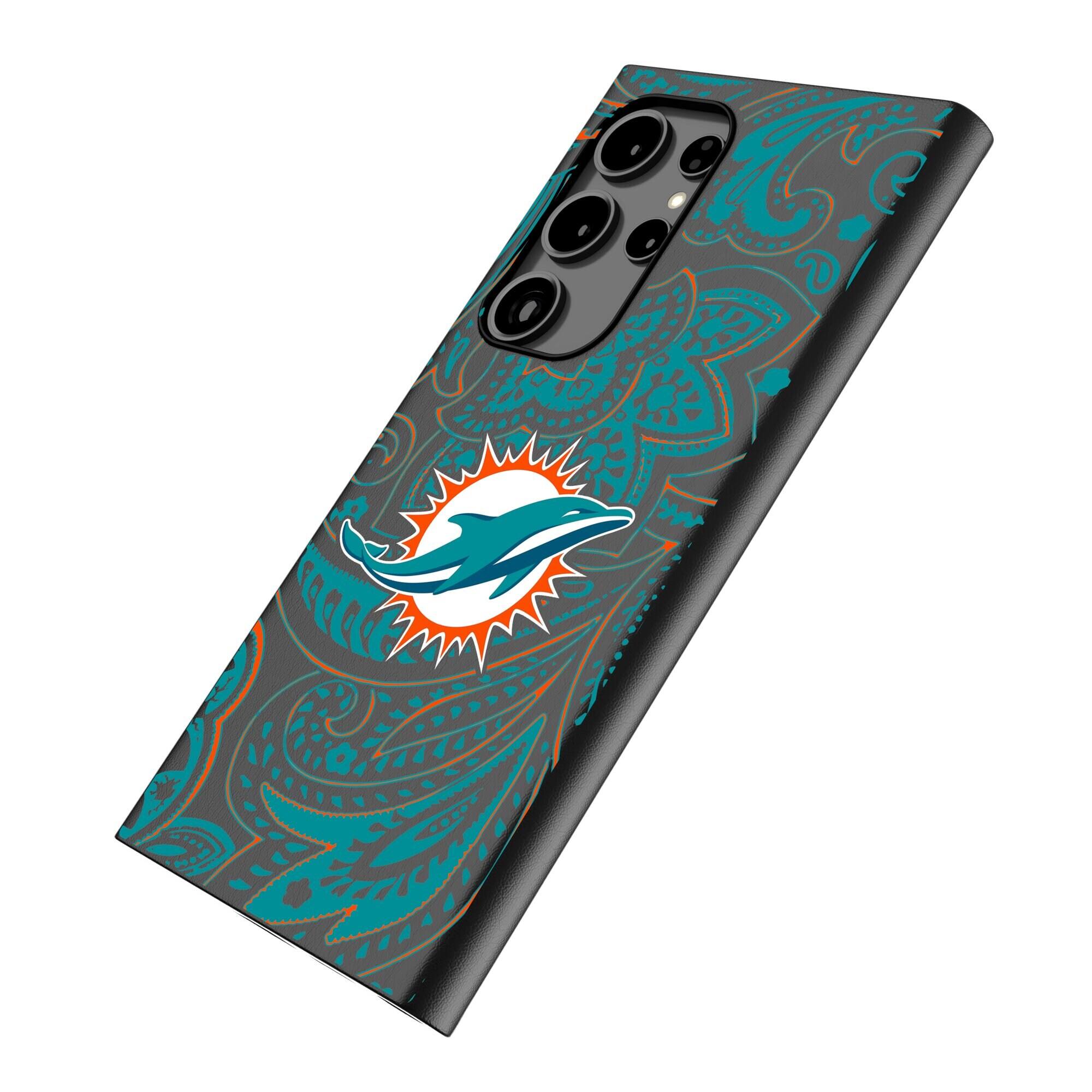 Alt View 1. Keyscaper - Miami Dolphins Paisley Galaxy Magnetic Bump Case - S24 - Black.