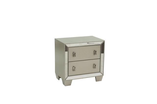 Front. Tiramisubest - Traditional Silver Nightstand with Stainless Deco Panel and 2 Drawers - Gray.