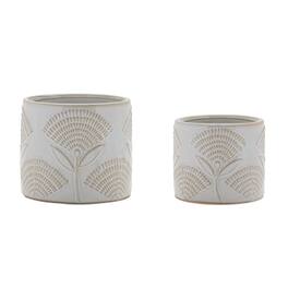 BreeBe - Porcelain Floral Patterned Planter (Set of 2) - White, Beige